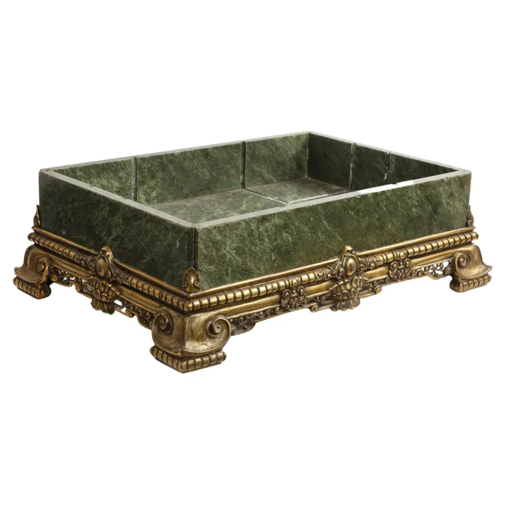 Large 19th C. Russian Dore Bronze Mounted Aventurine Hand Carved Centerpiece