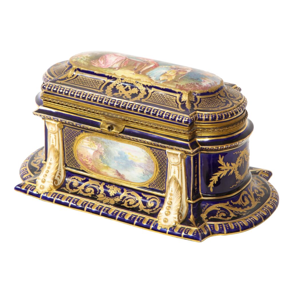 Very Rare 19th C. Cobalt Blue Ground Sevres Porcelain Jewelry Box