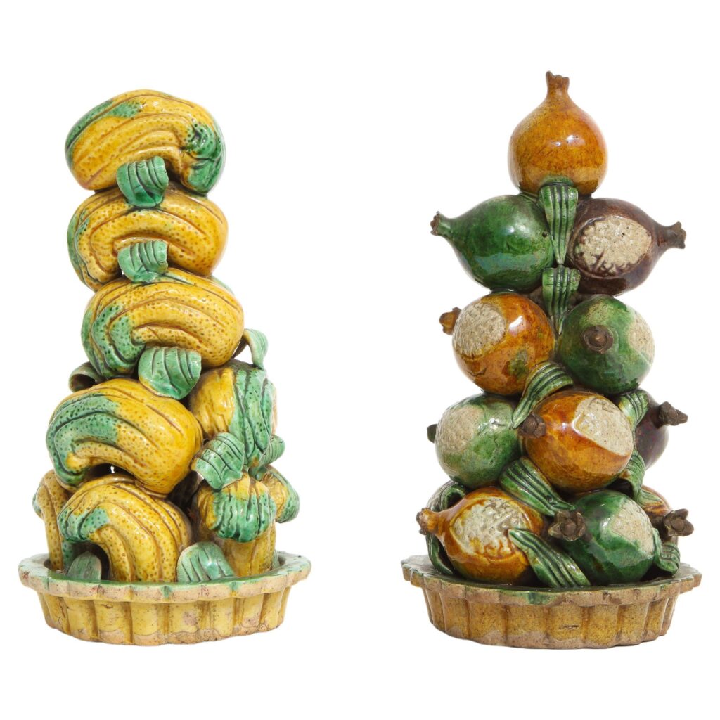 Two Chinese Kangxi '18th C.' Porcelain Fruit Stands, Buddhas Hand & Pomegranates