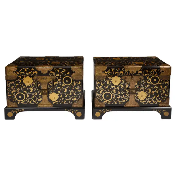 Pair of 19th Century Japanese Meiji Period Dore Bronze Mounted Lacquered Chests