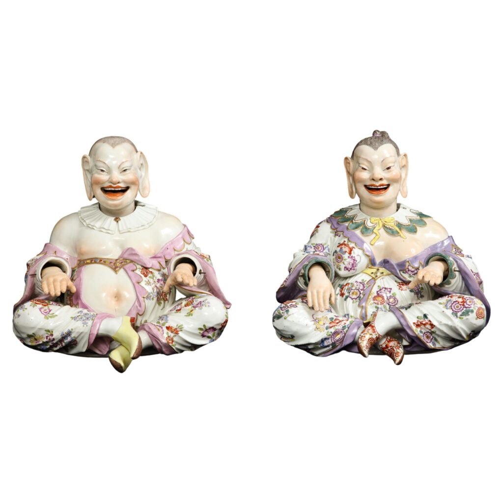 Pair 19th Century Meissen Porcelain Chinoiserie Style of Nodding Pagoda Figures