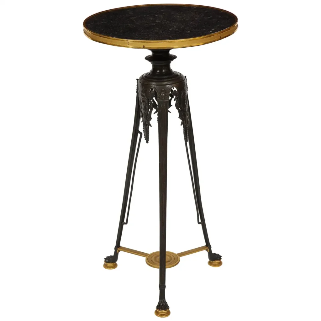 Patinated and Dore Bronze Empire/Neo-Grec French Side Table, Att. F. Barbedienne