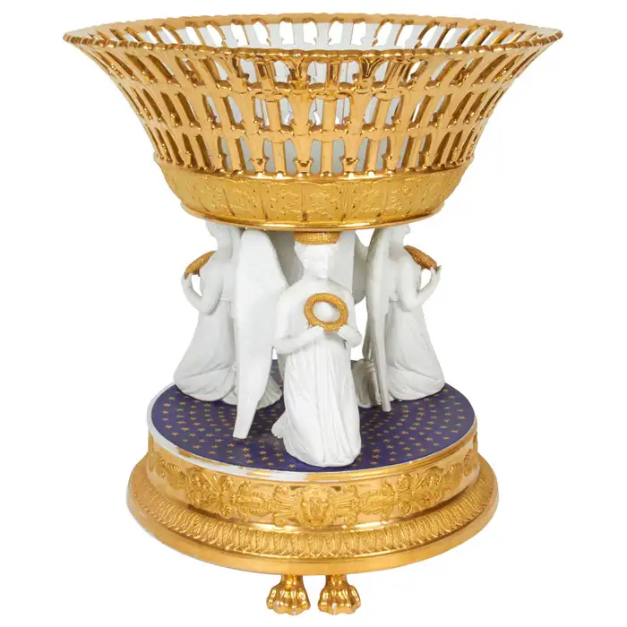 Large Russian Empire Porcelain Gold-Ground and White Bisque Figural Centrepiece