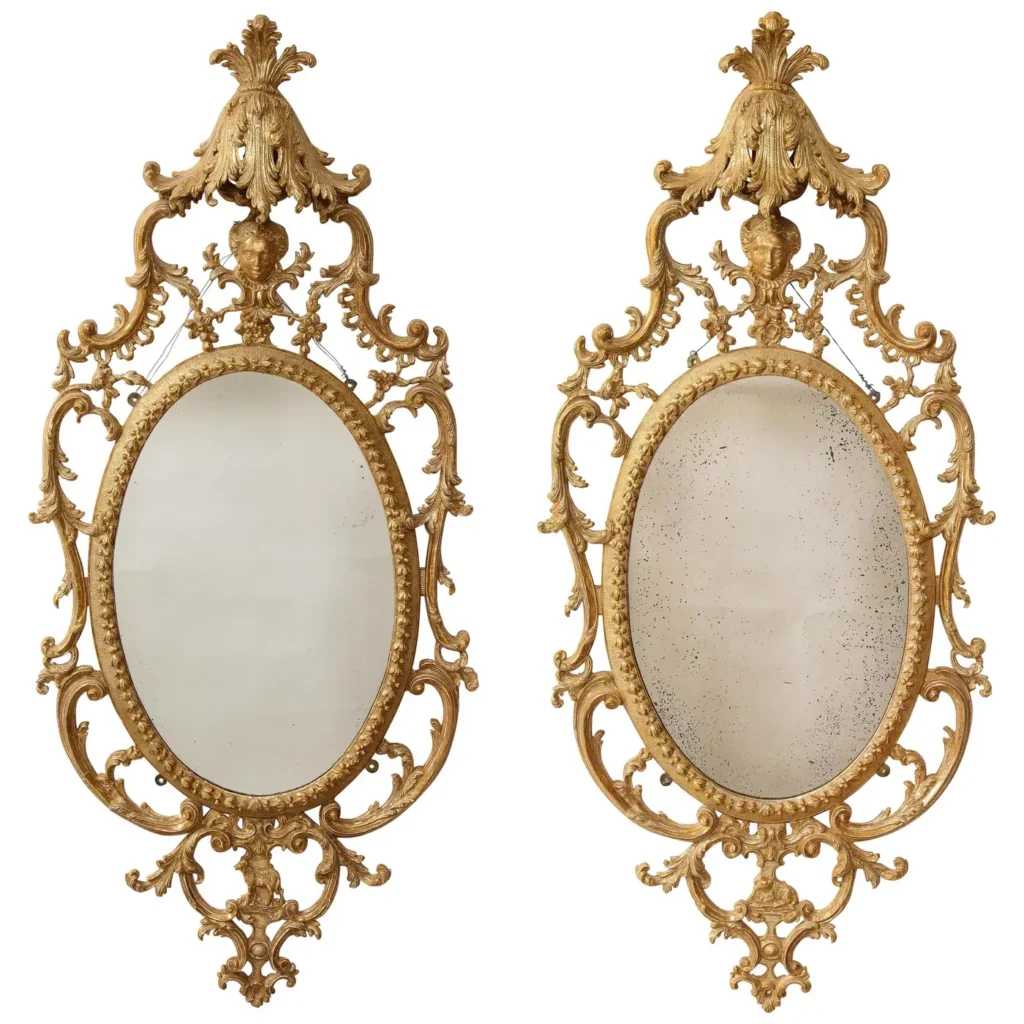 Pr. George III Gilt Carton-Pierre and Giltwood Oval Mirrors, Manner John Linnell