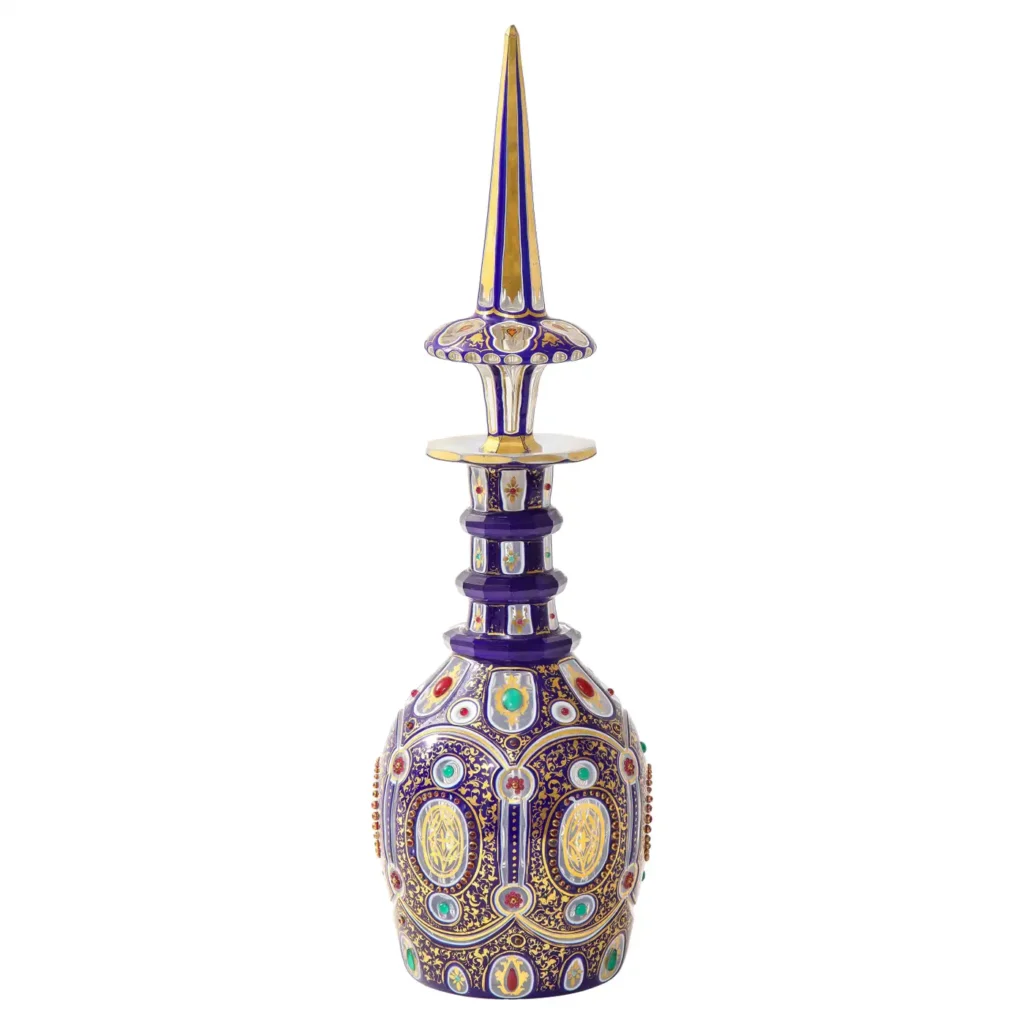 Rare/Fine 19th C. Bohemian Triple Overlay Crystal Jeweled and Covered Decanter