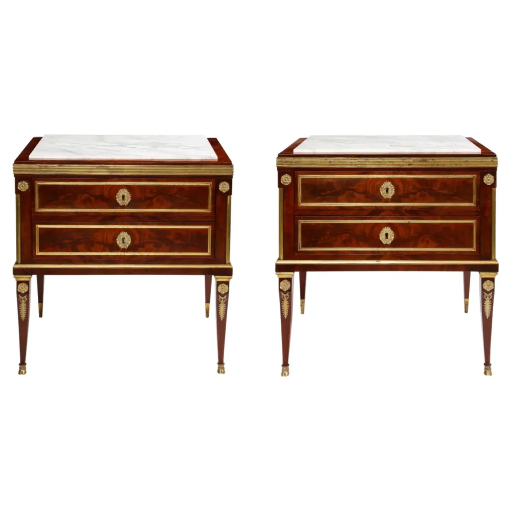 Pair of Russian Neoclassical Marble top Commodes