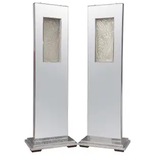Pair of Art Deco Lalique Style Glass and Polished Steel Standing Lamps