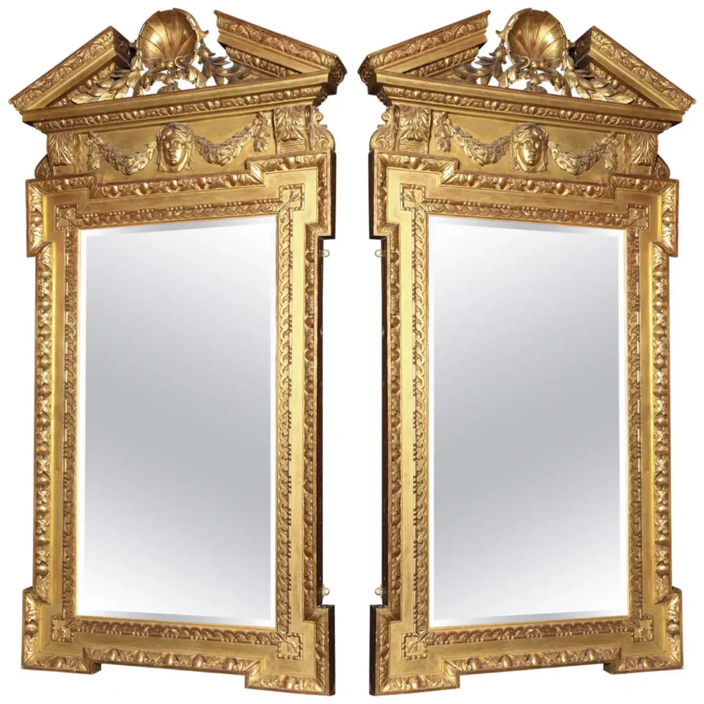 Pair of George II/Neoclassical Style English 19th Century Giltwood Mirrors