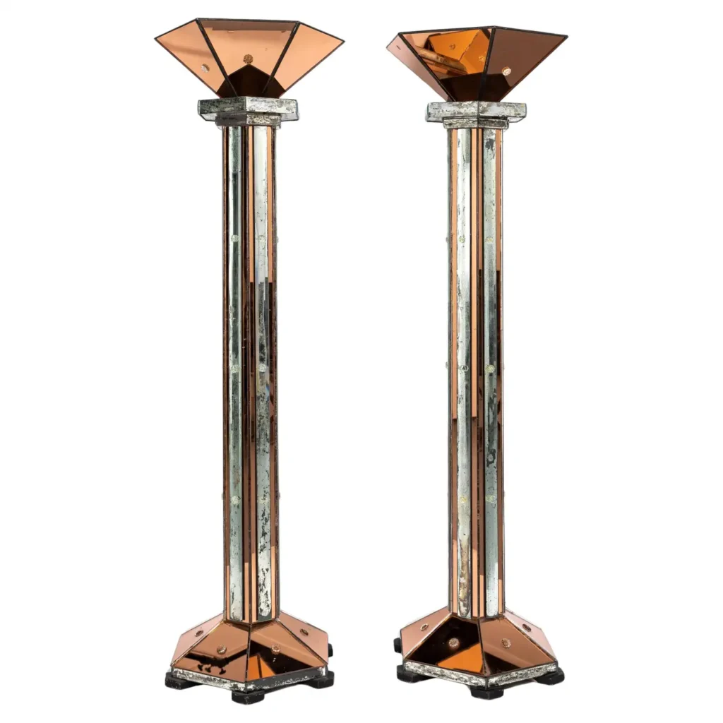 Pair of Art Deco 2-Colored Mirror Floor Lamps Attb. Maison Jansen