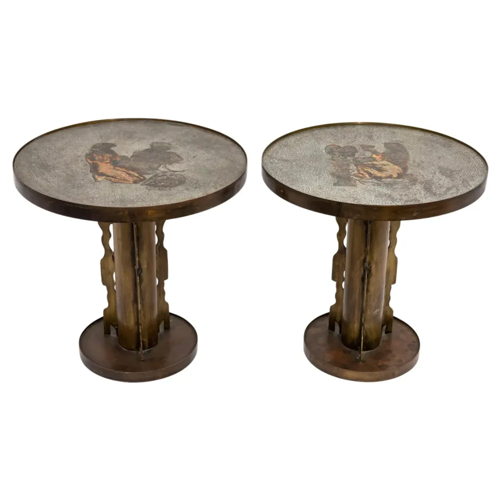 Philip & Kelvin Laverne, Pair of Bronze Etruscan Side Tables after Picasso