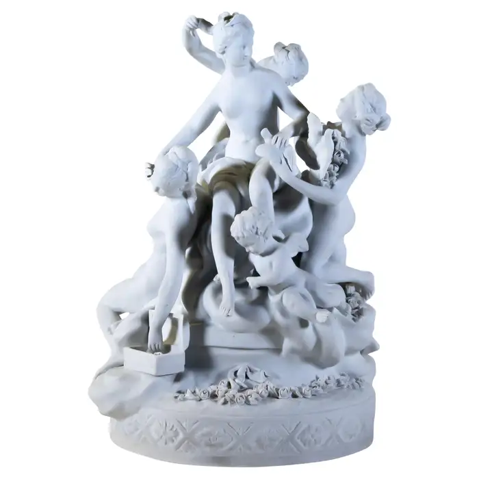 Sevres Bisque Porcelain Neoclassical Grouping of a Maiden and Her Attendants