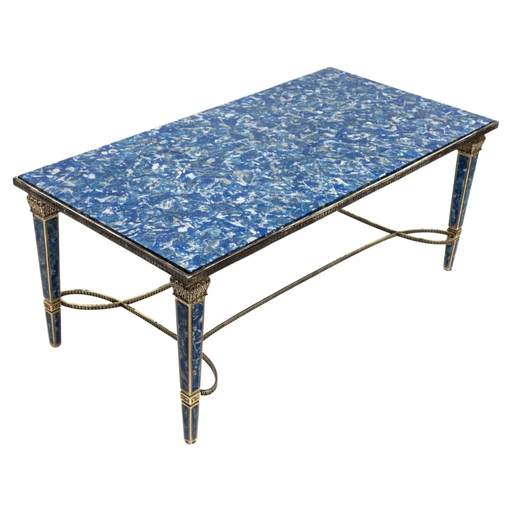 Louis XVI Style Silvered Bronze & Lapis Lazuli Coffee Table, Att. E.F Caldwell