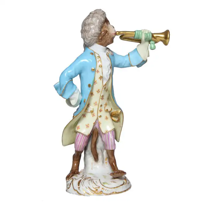 Early Meissen Porcelain, Singerie Style Monkey Musician Figurine