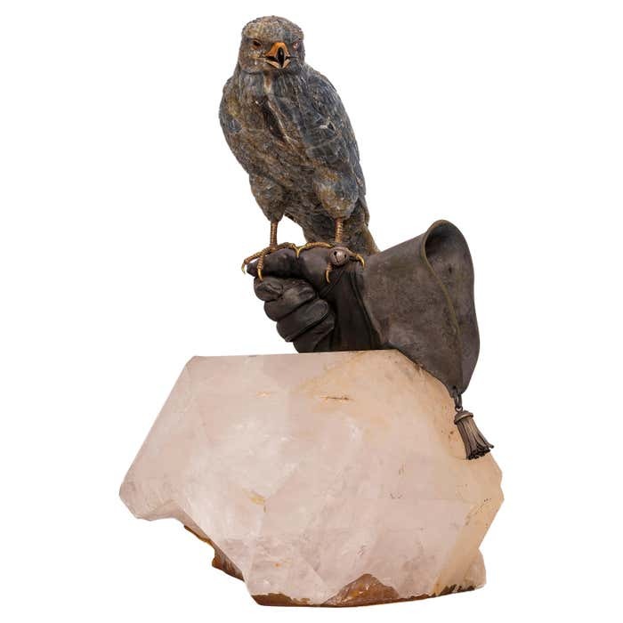 A Hand-Carved & Polished Semi-Precious Labradorite Falcon, by Zadora