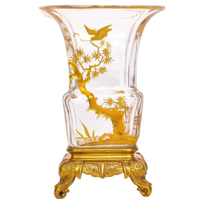 19th Century Japonism Ormolu Mounted Signed Baccarat Crystal Vase by Lievre